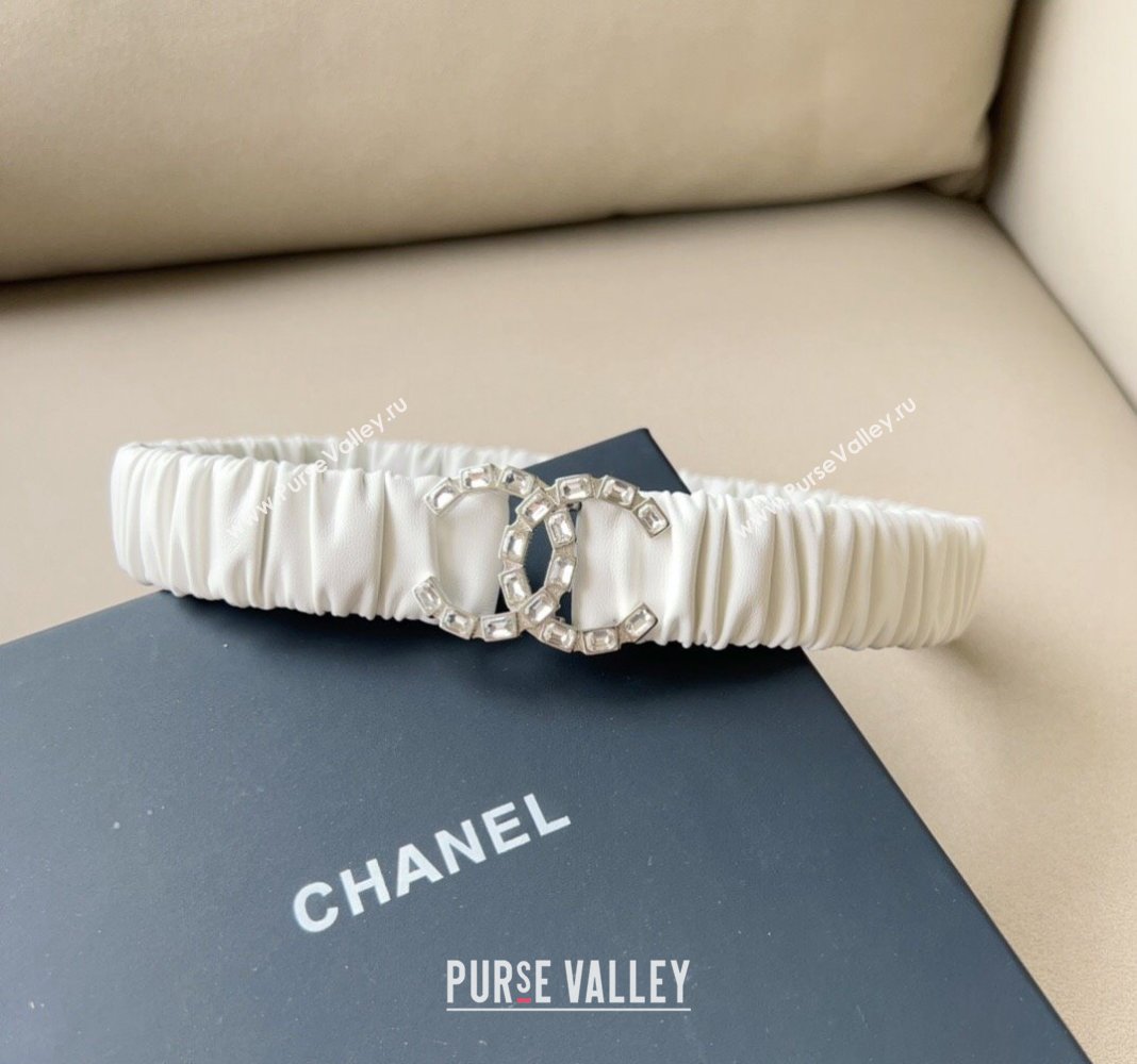 Chanel Stretch Calfskin Belt 3cm with Strass CC White/Silver 2024 CH102203 (99-241022072)