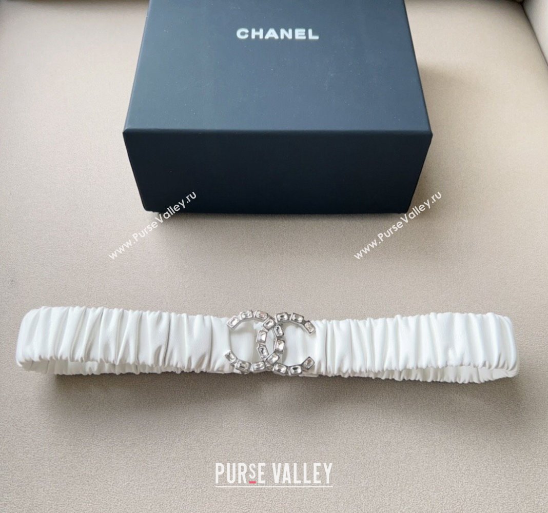 Chanel Stretch Calfskin Belt 3cm with Strass CC White/Silver 2024 CH102203 (99-241022072)