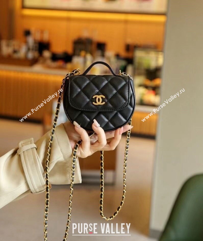 Chanel Quilted Calfskin Clutch with Chain and Top Handle Black 2024 CH102209 (99-241022135)