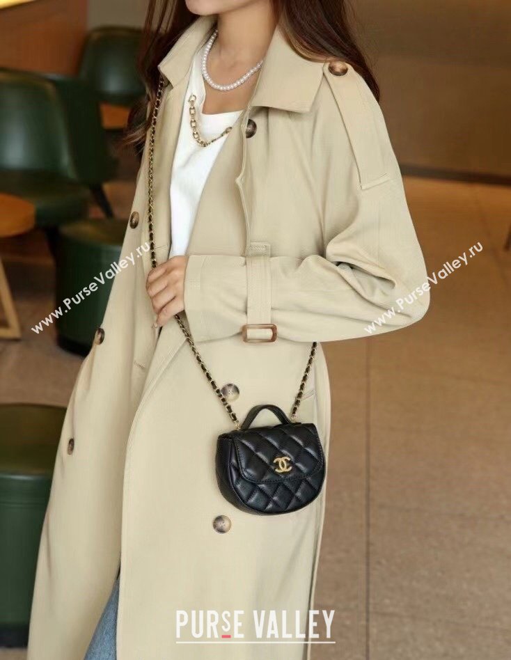 Chanel Quilted Calfskin Clutch with Chain and Top Handle Black 2024 CH102209 (99-241022135)