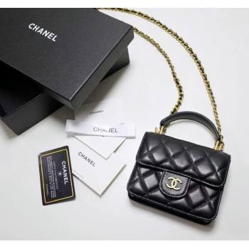 Chanel Quilted Calfskin Clutch with Chain and Top Handle Black 2024 CH102210 (99-241022137)