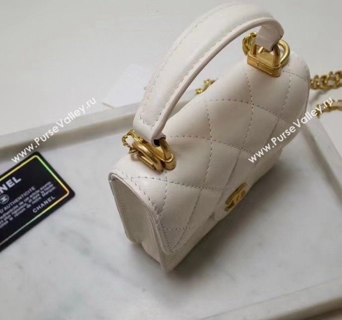 Chanel Quilted Calfskin Clutch with Chain and Top Handle White 2024 CH102210 (99-241022138)