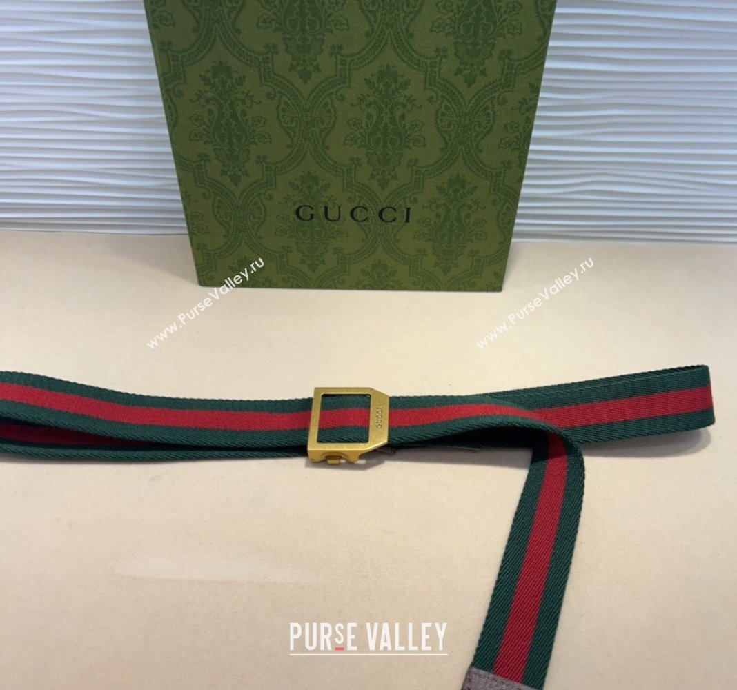 Gucci Web Belt with Rectangular Buckle Green 2024 GG102104 (99-241021123)