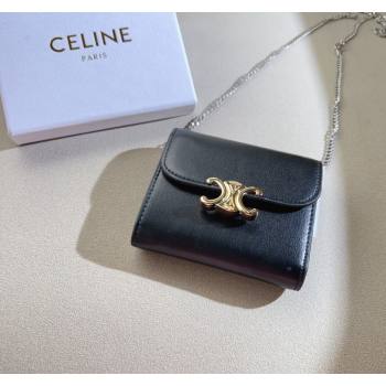 Celine Shiny Lambskin Chain Wallet Black 2024 CE102206 (99-241022143)