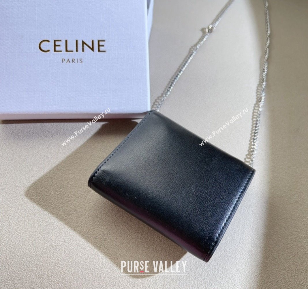 Celine Shiny Lambskin Chain Wallet Black 2024 CE102206 (99-241022143)