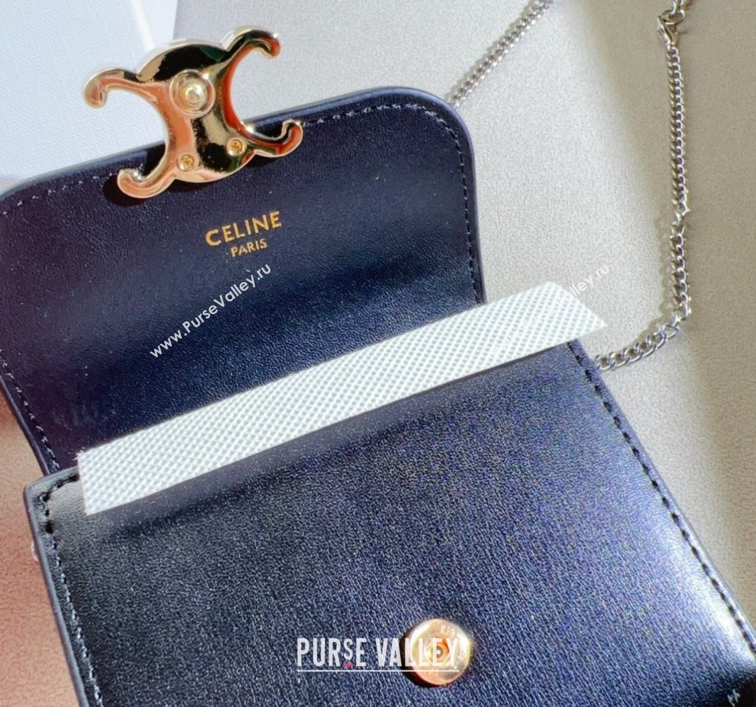 Celine Shiny Lambskin Chain Wallet Black 2024 CE102206 (99-241022143)