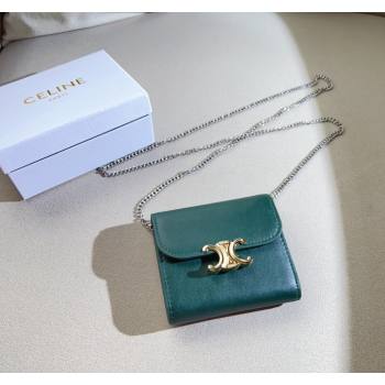 Celine Shiny Lambskin Chain Wallet Dark Green 2024 CE102206 (99-241022146)