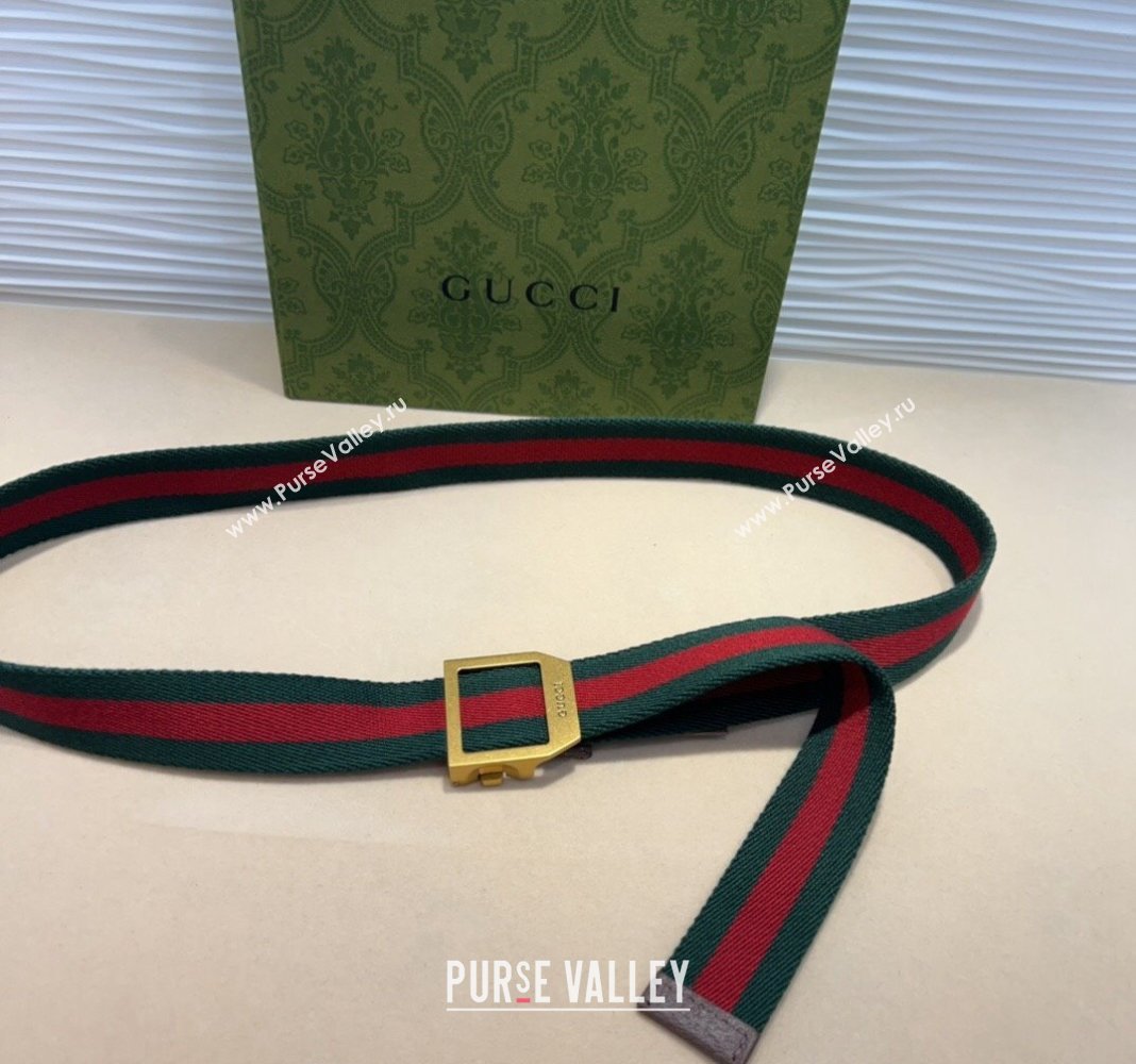 Gucci Web Belt with Rectangular Buckle Green 2024 GG102104 (99-241021123)