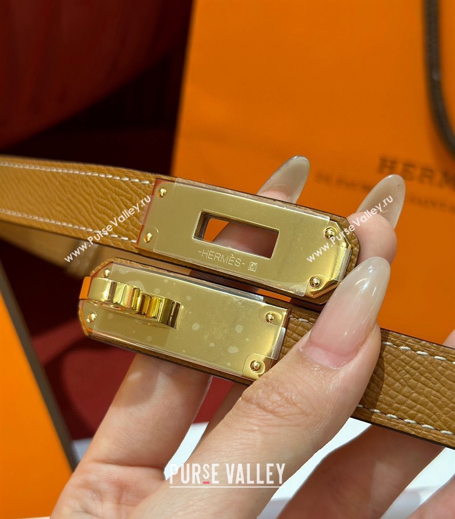 Hermes Kelly Duo Belt 1.8cm in Epsom Calfskin Brown/Gold 2024 H102202 (99-241022116)