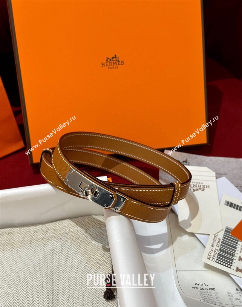 Hermes Kelly Duo Belt 1.8cm in Epsom Calfskin Brown/Silver 2024 H102202 (99-241022117)