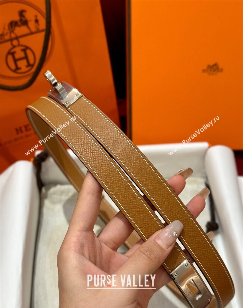 Hermes Kelly Duo Belt 1.8cm in Epsom Calfskin Brown/Silver 2024 H102202 (99-241022117)