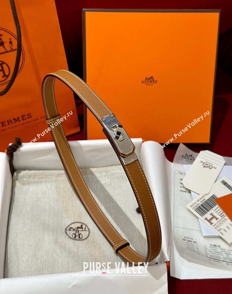 Hermes Kelly Duo Belt 1.8cm in Epsom Calfskin Brown/Silver 2024 H102202 (99-241022117)