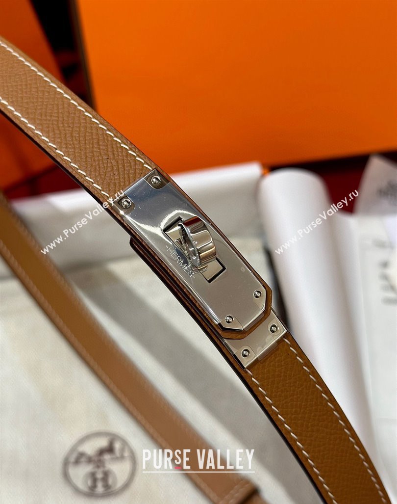 Hermes Kelly Duo Belt 1.8cm in Epsom Calfskin Brown/Silver 2024 H102202 (99-241022117)