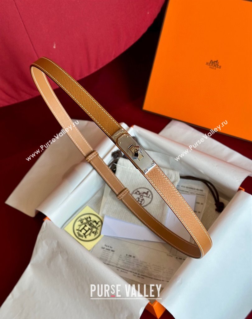 Hermes Kelly Duo Belt 1.8cm in Epsom Calfskin Brown/Silver 2024 H102202 (99-241022117)