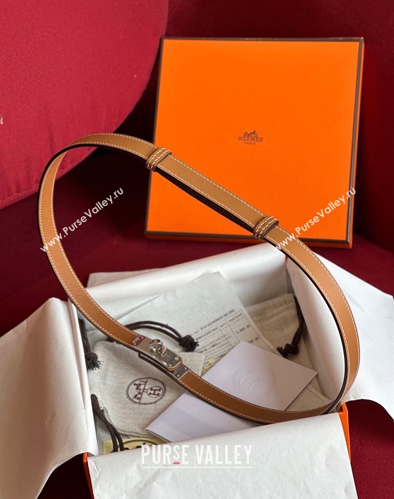 Hermes Kelly Duo Belt 1.8cm in Epsom Calfskin Brown/Silver 2024 H102202 (99-241022117)