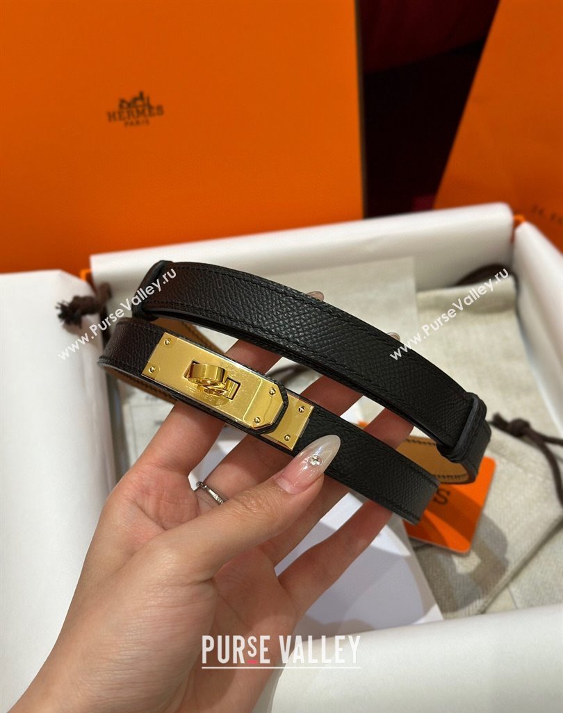 Hermes Kelly Duo Belt 1.8cm in Epsom Calfskin Black/Gold 2024 H102202 (99-241022118)