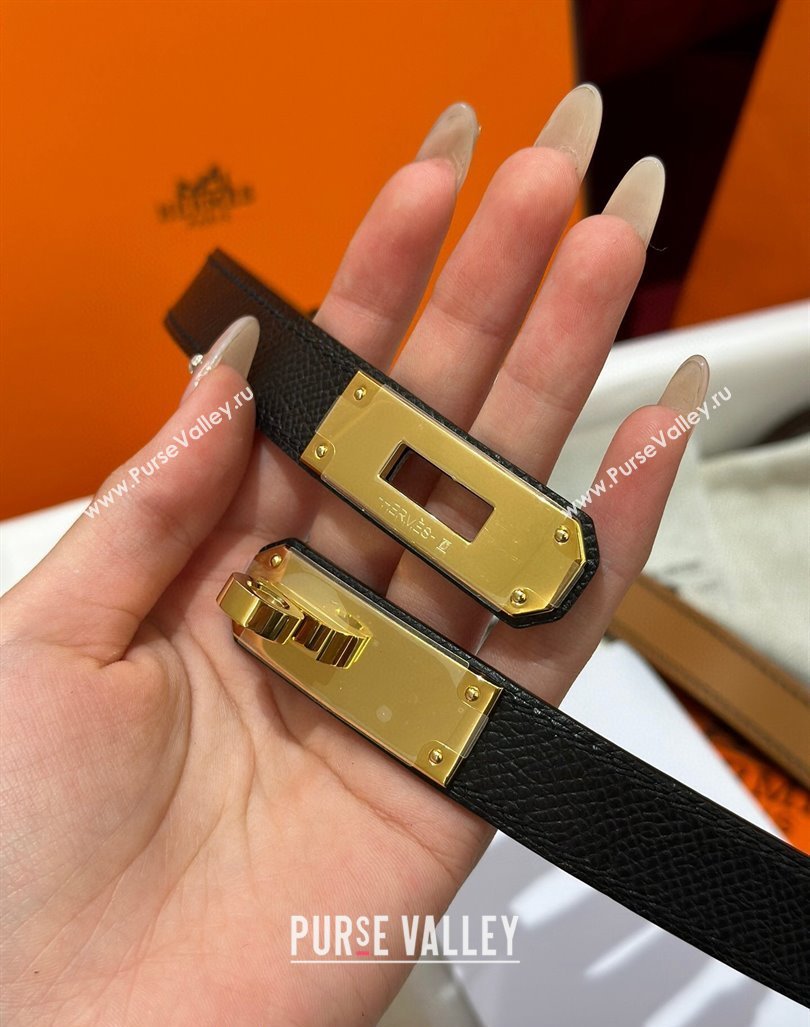 Hermes Kelly Duo Belt 1.8cm in Epsom Calfskin Black/Gold 2024 H102202 (99-241022118)