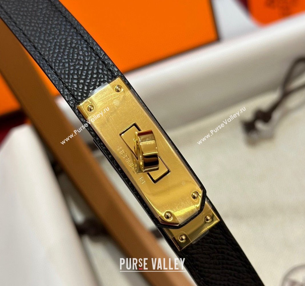 Hermes Kelly Duo Belt 1.8cm in Epsom Calfskin Black/Gold 2024 H102202 (99-241022118)