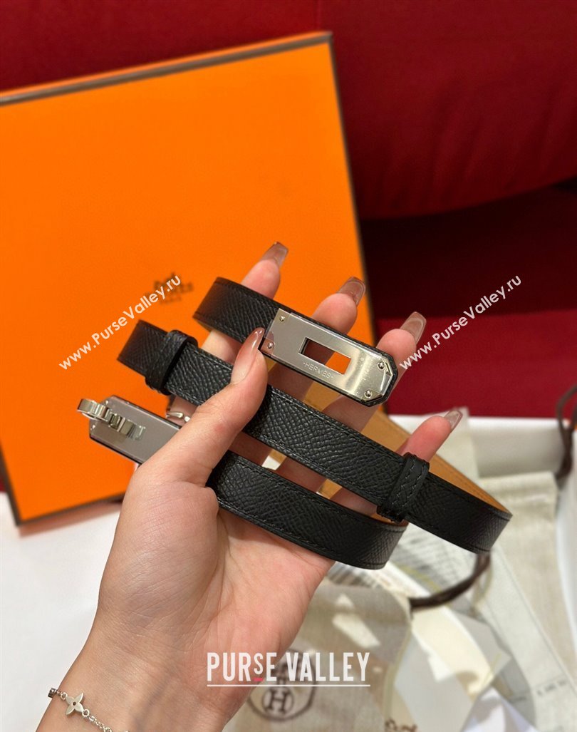 Hermes Kelly Duo Belt 1.8cm in Epsom Calfskin Black/Silver 2024 H102202 (99-241022119)