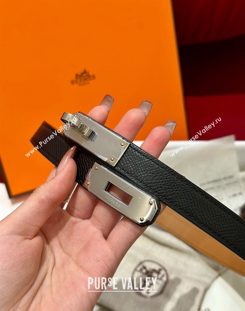 Hermes Kelly Duo Belt 1.8cm in Epsom Calfskin Black/Silver 2024 H102202 (99-241022119)