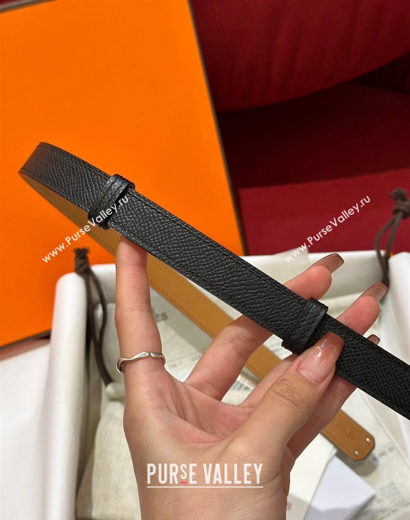 Hermes Kelly Duo Belt 1.8cm in Epsom Calfskin Black/Silver 2024 H102202 (99-241022119)