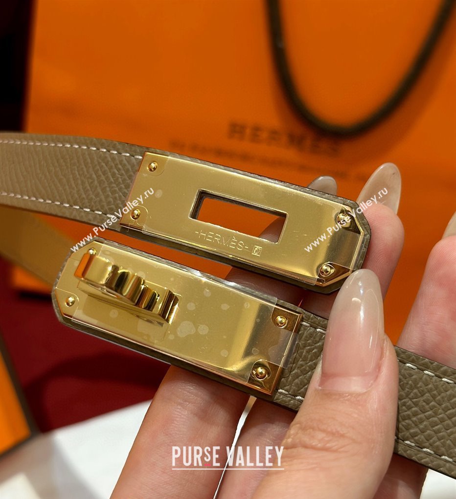 Hermes Kelly Duo Belt 1.8cm in Epsom Calfskin Grey/Gold 2024 H102202 (99-241022120)