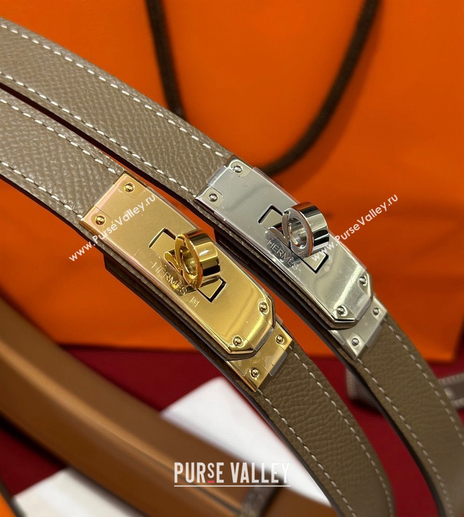 Hermes Kelly Duo Belt 1.8cm in Epsom Calfskin Grey/Gold 2024 H102202 (99-241022120)