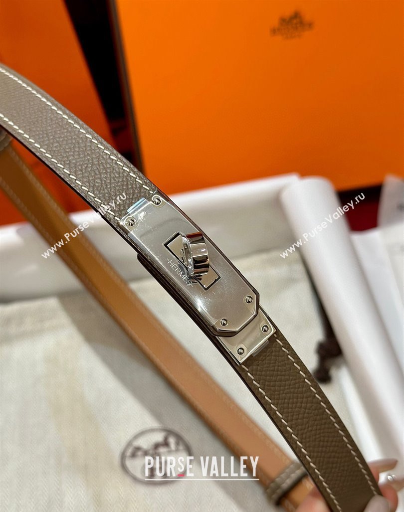 Hermes Kelly Duo Belt 1.8cm in Epsom Calfskin Grey/Silver 2024 H102202 (99-241022121)