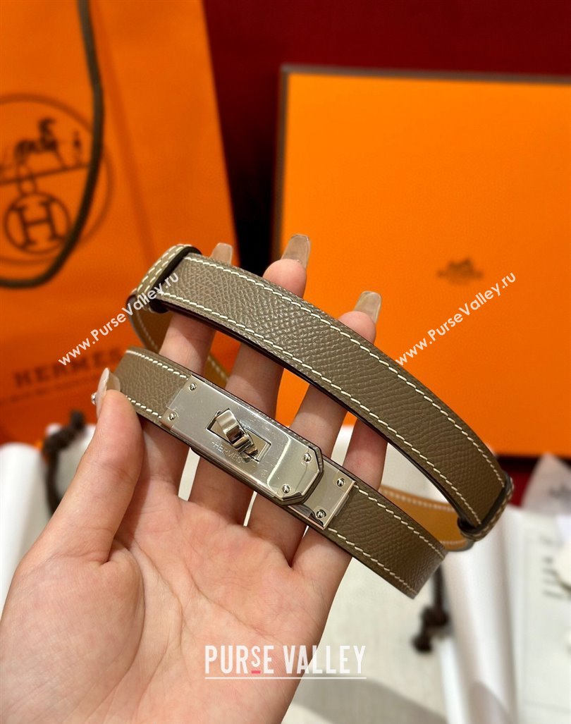 Hermes Kelly Duo Belt 1.8cm in Epsom Calfskin Grey/Silver 2024 H102202 (99-241022121)