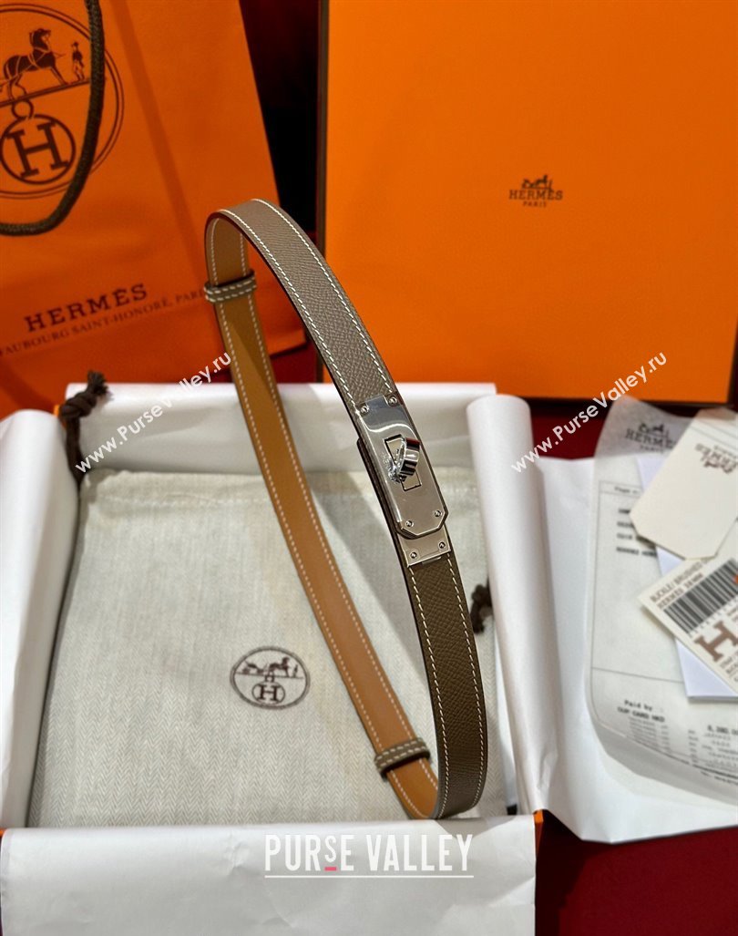 Hermes Kelly Duo Belt 1.8cm in Epsom Calfskin Grey/Silver 2024 H102202 (99-241022121)