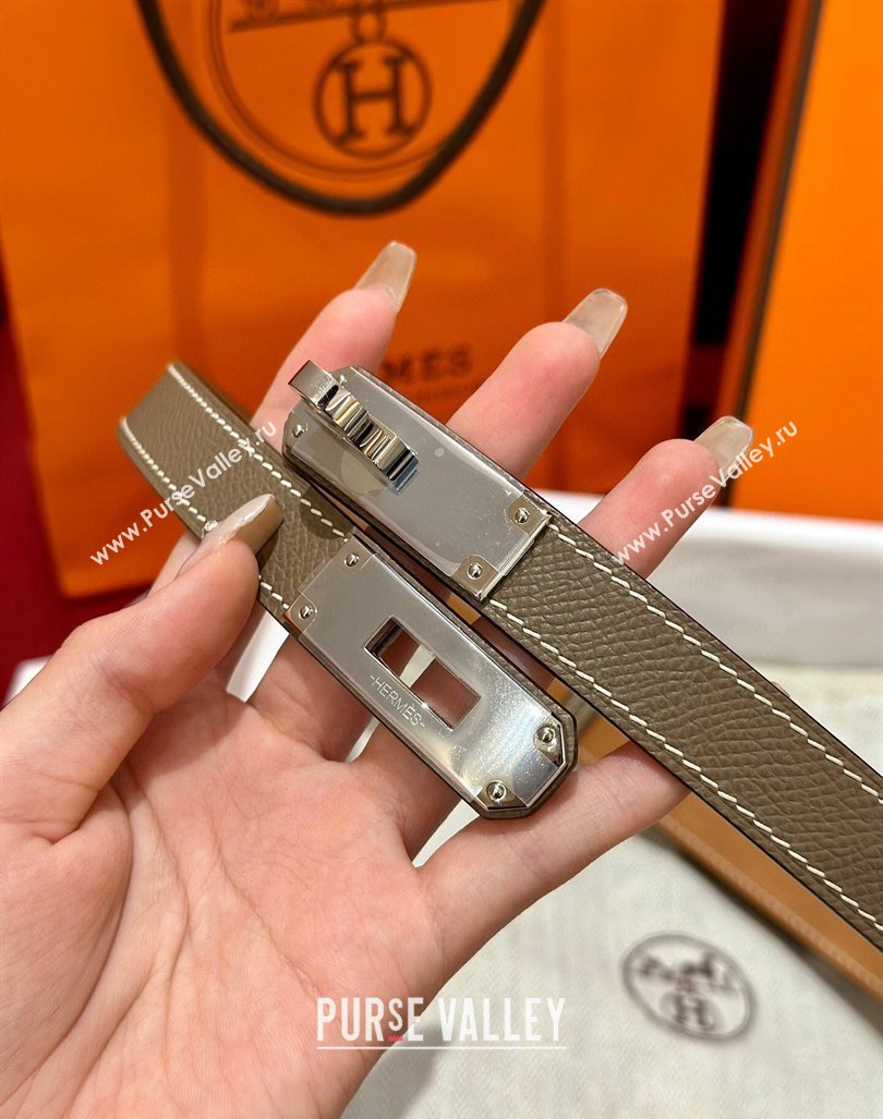 Hermes Kelly Duo Belt 1.8cm in Epsom Calfskin Grey/Silver 2024 H102202 (99-241022121)