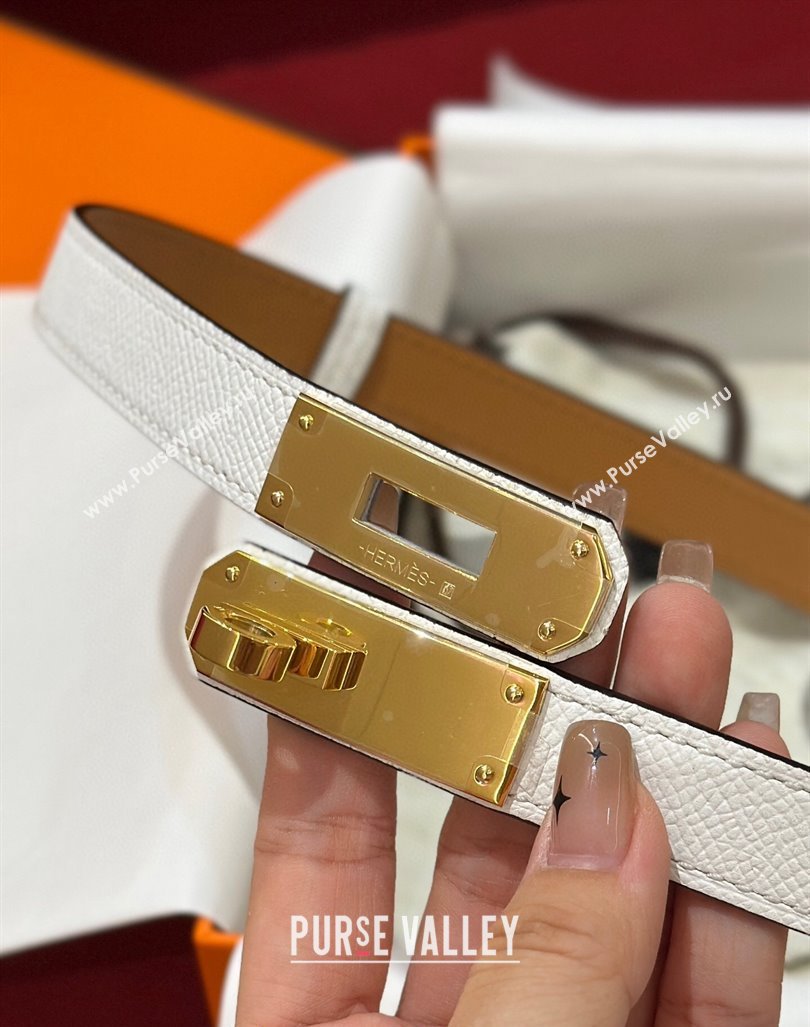 Hermes Kelly Duo Belt 1.8cm in Epsom Calfskin White/Gold 2024 H102202 (99-241022122)