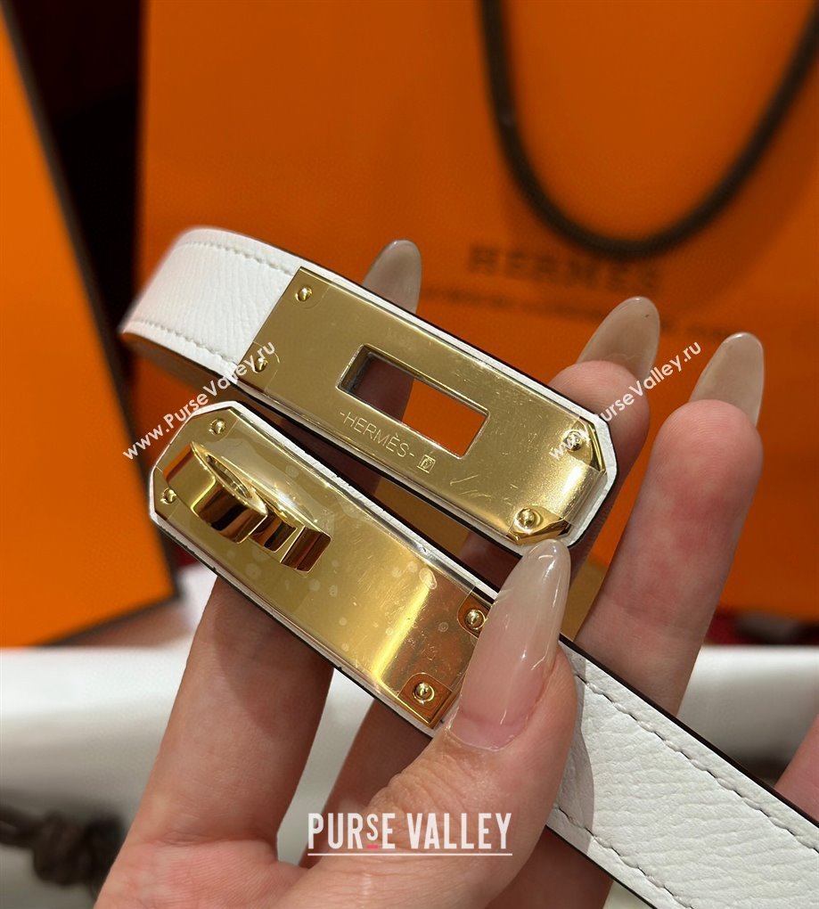 Hermes Kelly Duo Belt 1.8cm in Epsom Calfskin White/Gold 2024 H102202 (99-241022122)