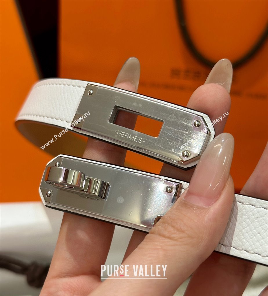 Hermes Kelly Duo Belt 1.8cm in Epsom Calfskin White/Silver 2024 H102202 (99-241022123)