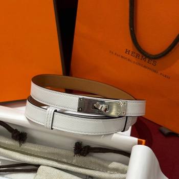 Hermes Kelly Duo Belt 1.8cm in Epsom Calfskin White/Silver 2024 H102202 (99-241022123)