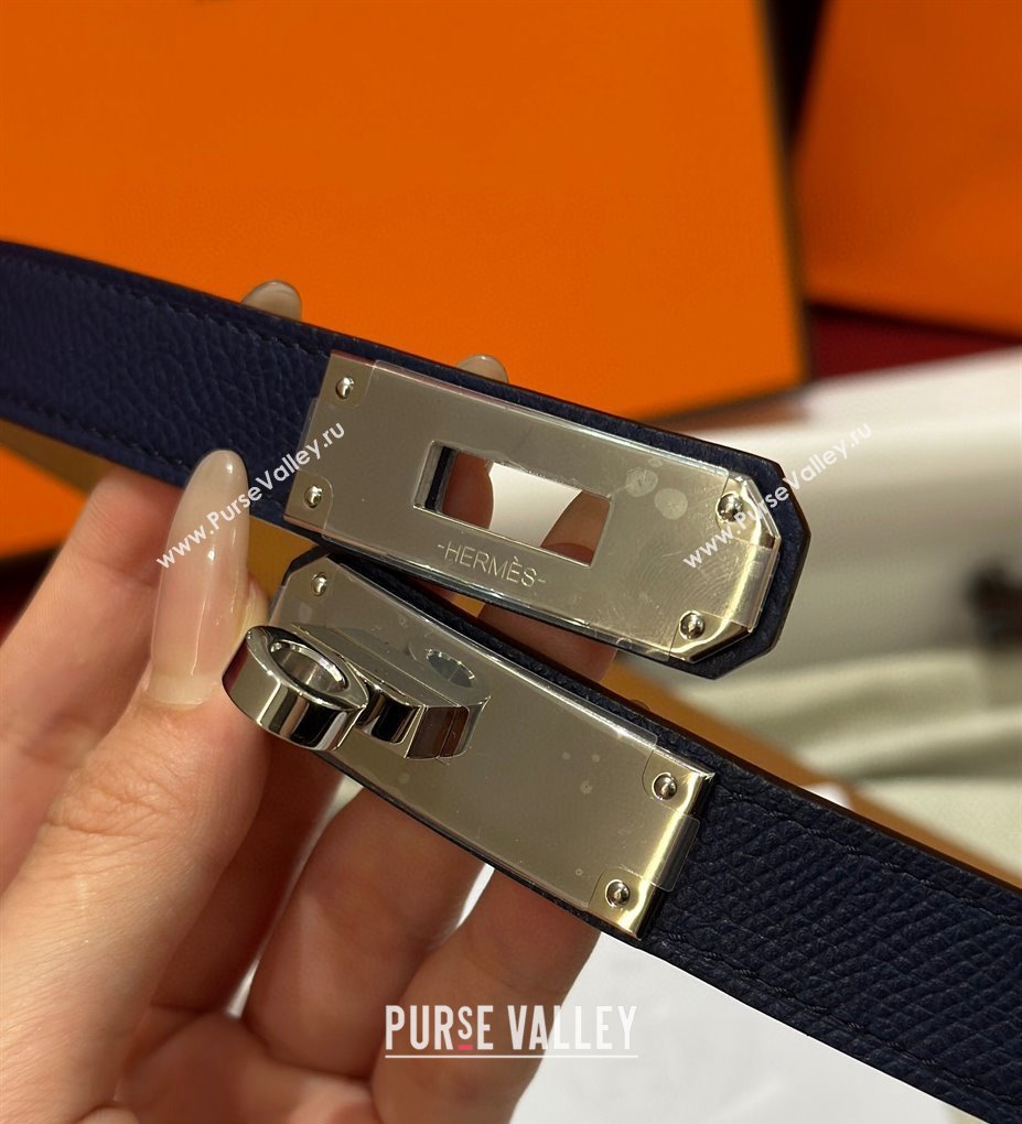 Hermes Kelly Duo Belt 1.8cm in Epsom Calfskin Blue/Silver 2024 H102202 (99-241022125)