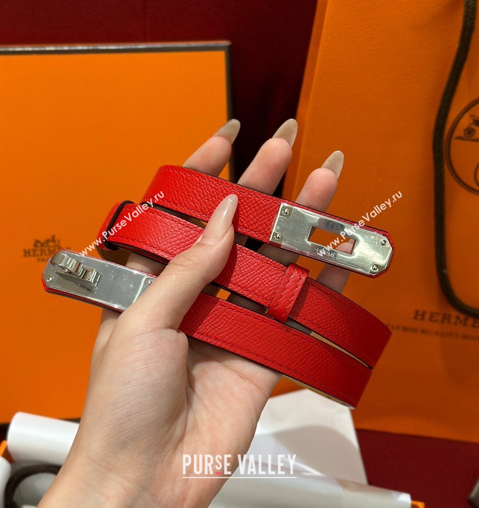 Hermes Kelly Duo Belt 1.8cm in Epsom Calfskin Red/Silver 2024 H102202 (99-241022127)