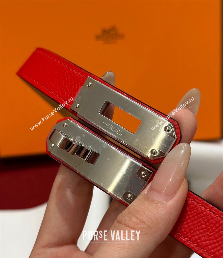 Hermes Kelly Duo Belt 1.8cm in Epsom Calfskin Red/Silver 2024 H102202 (99-241022127)