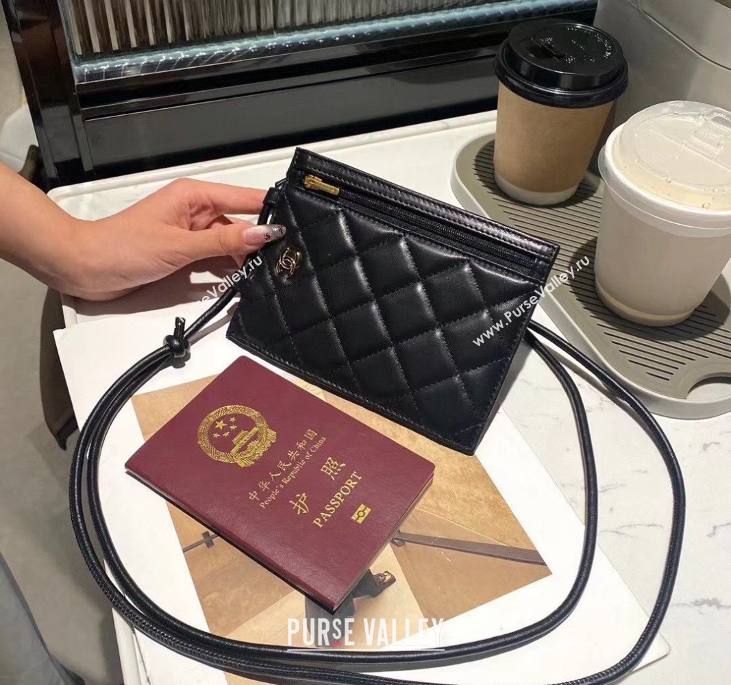 Chanel Quilted Lambskin Passport Crossbody Mini Bag Black 2024 CH102211 (99-241022140)