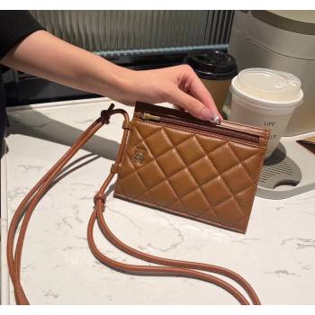 Chanel Quilted Lambskin Passport Crossbody Mini Bag Brown 2024 CH102211 (99-241022142)