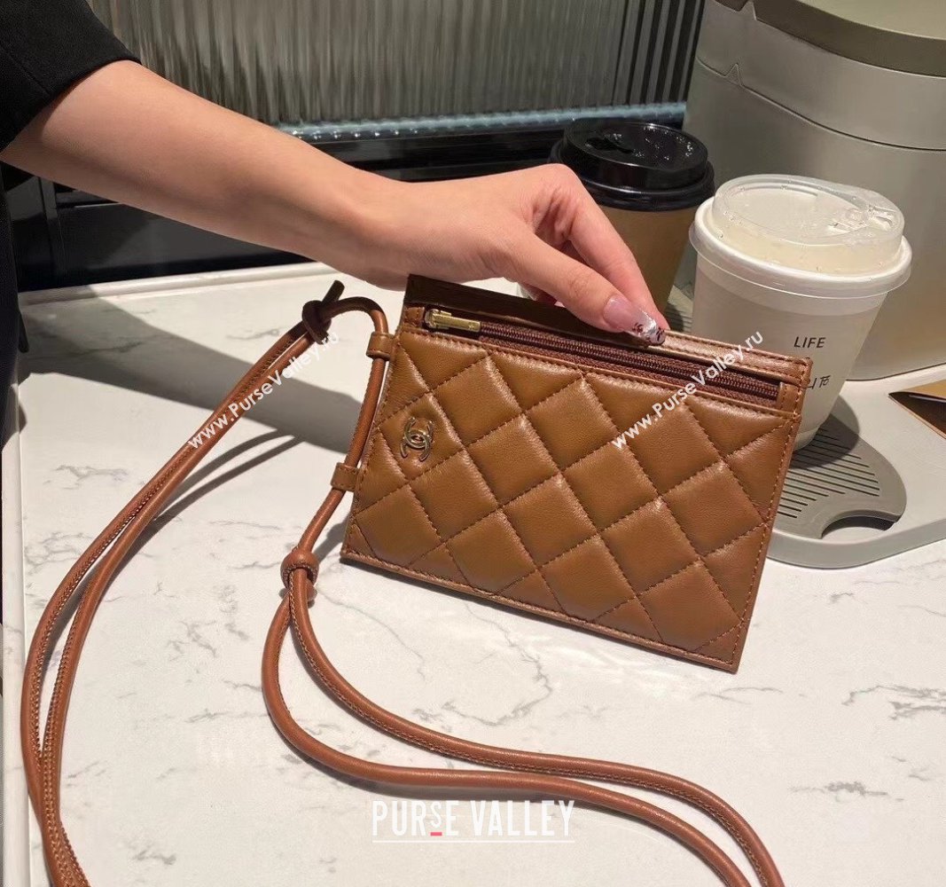 Chanel Quilted Lambskin Passport Crossbody Mini Bag Brown 2024 CH102211 (99-241022142)