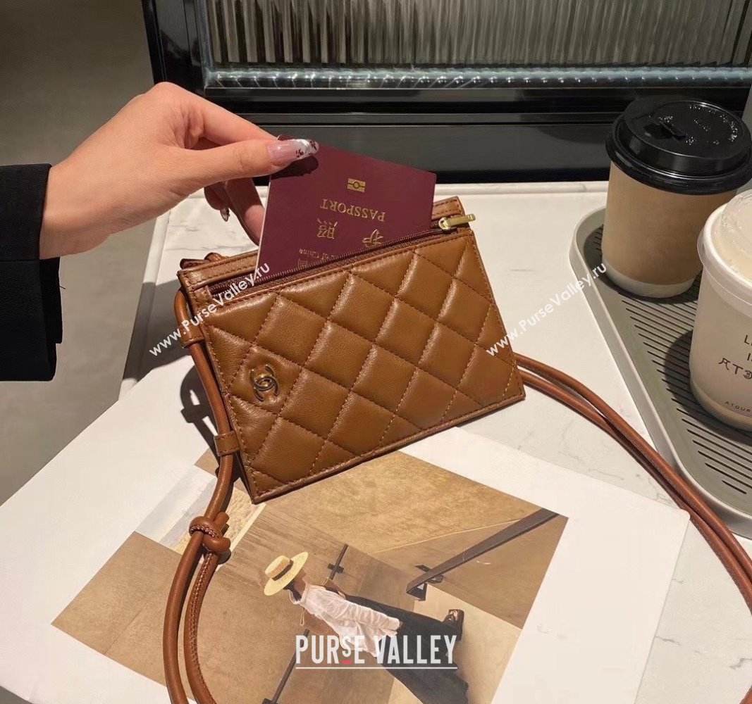 Chanel Quilted Lambskin Passport Crossbody Mini Bag Brown 2024 CH102211 (99-241022142)