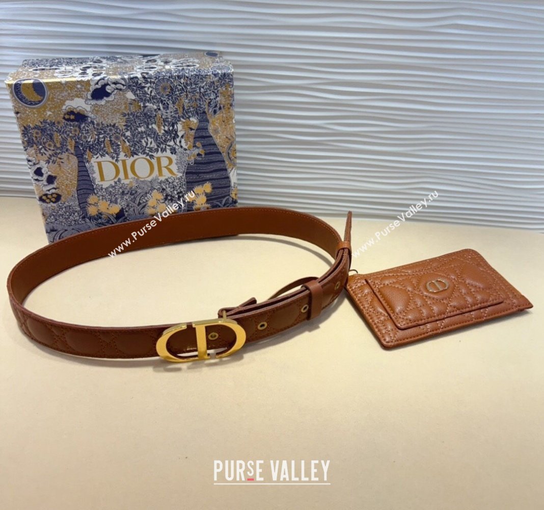 Dior Cannage Calfskin Belt 3cm with Card Pouch Brown 2024 (99-241022005)