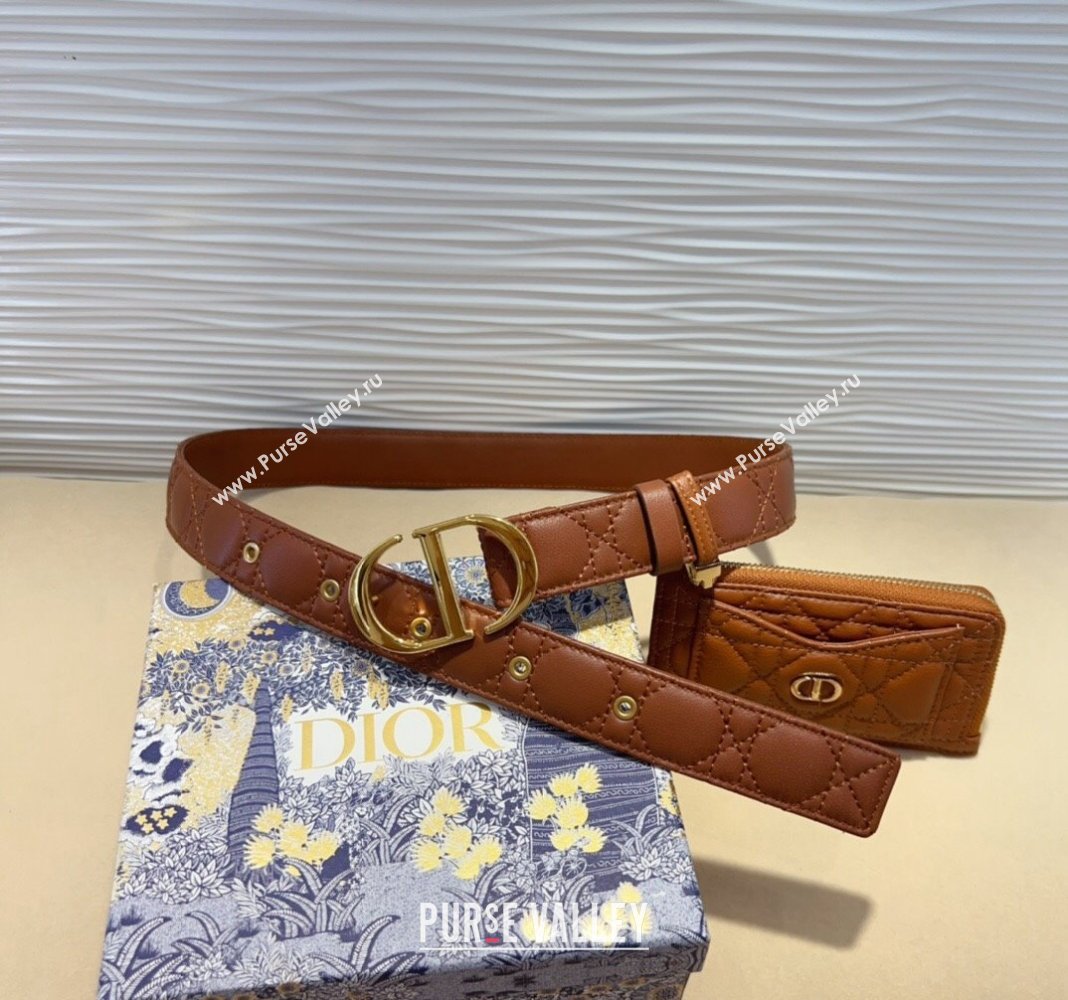 Dior Cannage Calfskin Belt 3cm with Card Pouch Brown 2024 (99-241022005)