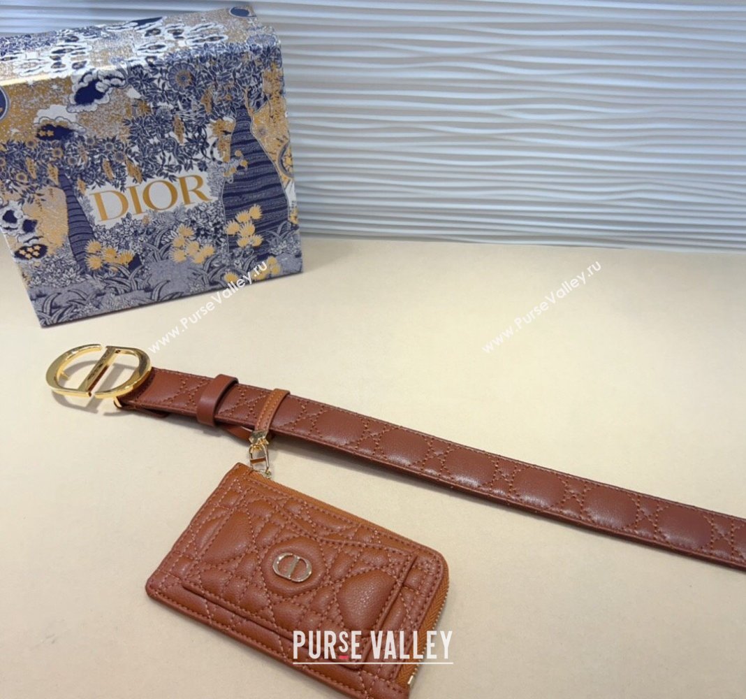 Dior Cannage Calfskin Belt 3cm with Card Pouch Brown 2024 (99-241022005)