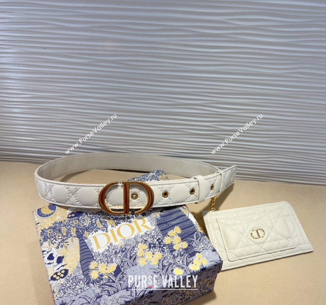 Dior Cannage Calfskin Belt 3cm with Card Pouch White 2024 (99-241022006)