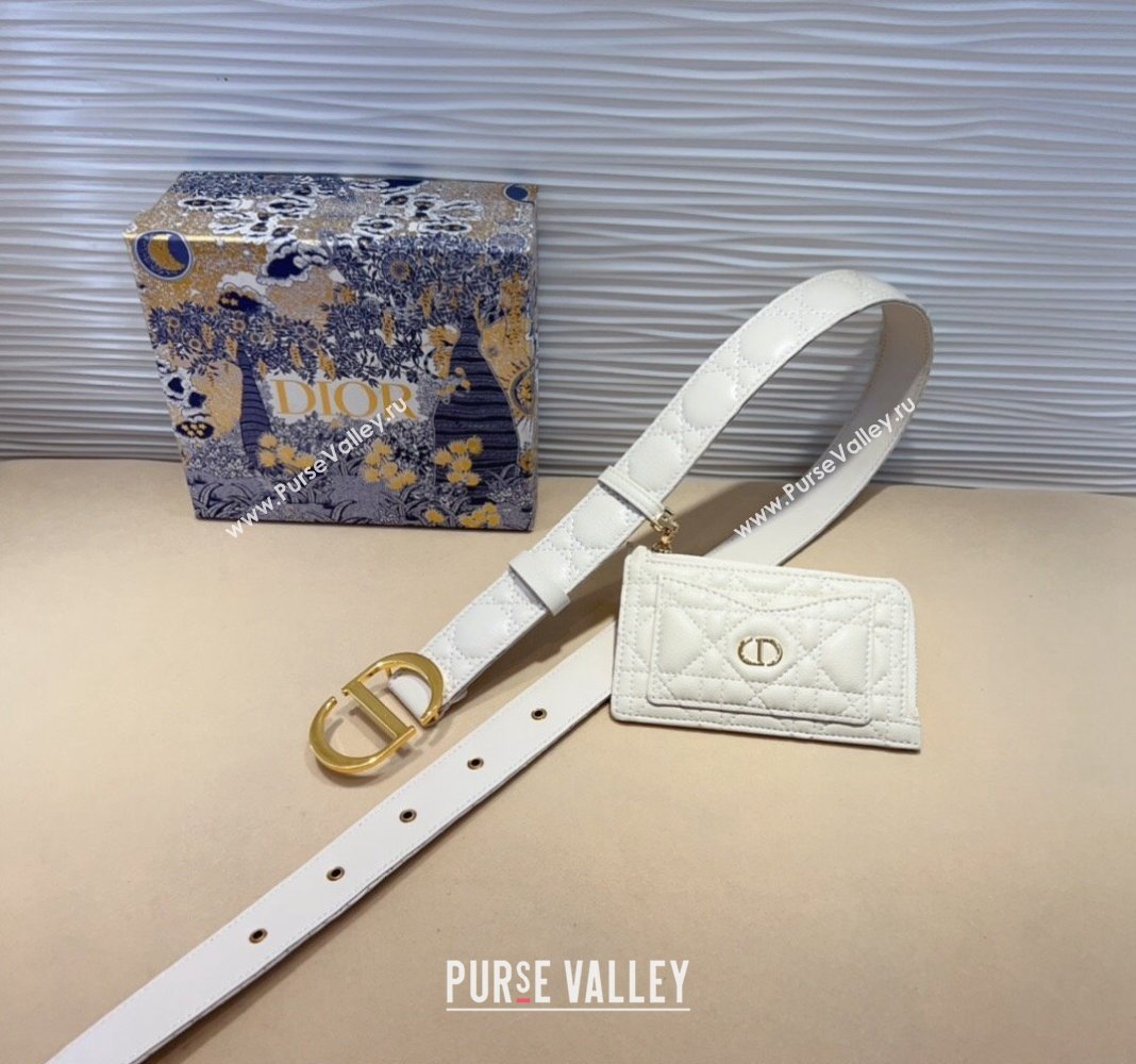 Dior Cannage Calfskin Belt 3cm with Card Pouch White 2024 (99-241022006)