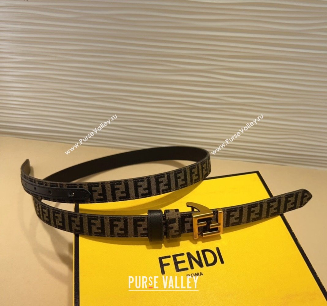 Fendi FF Canvas and Calfskin Belt 2cm Black/Aged Gold 2024 FE102201 (99-241022018)