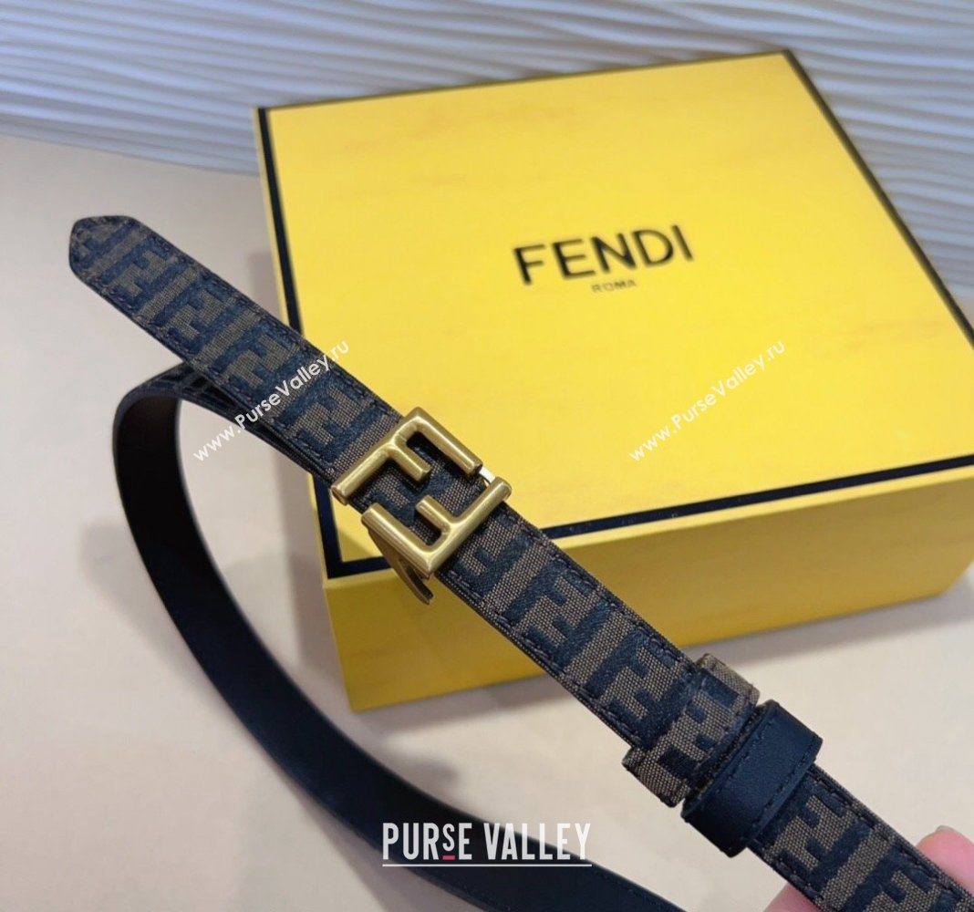 Fendi FF Canvas and Calfskin Belt 2cm Black/Aged Gold 2024 FE102201 (99-241022018)