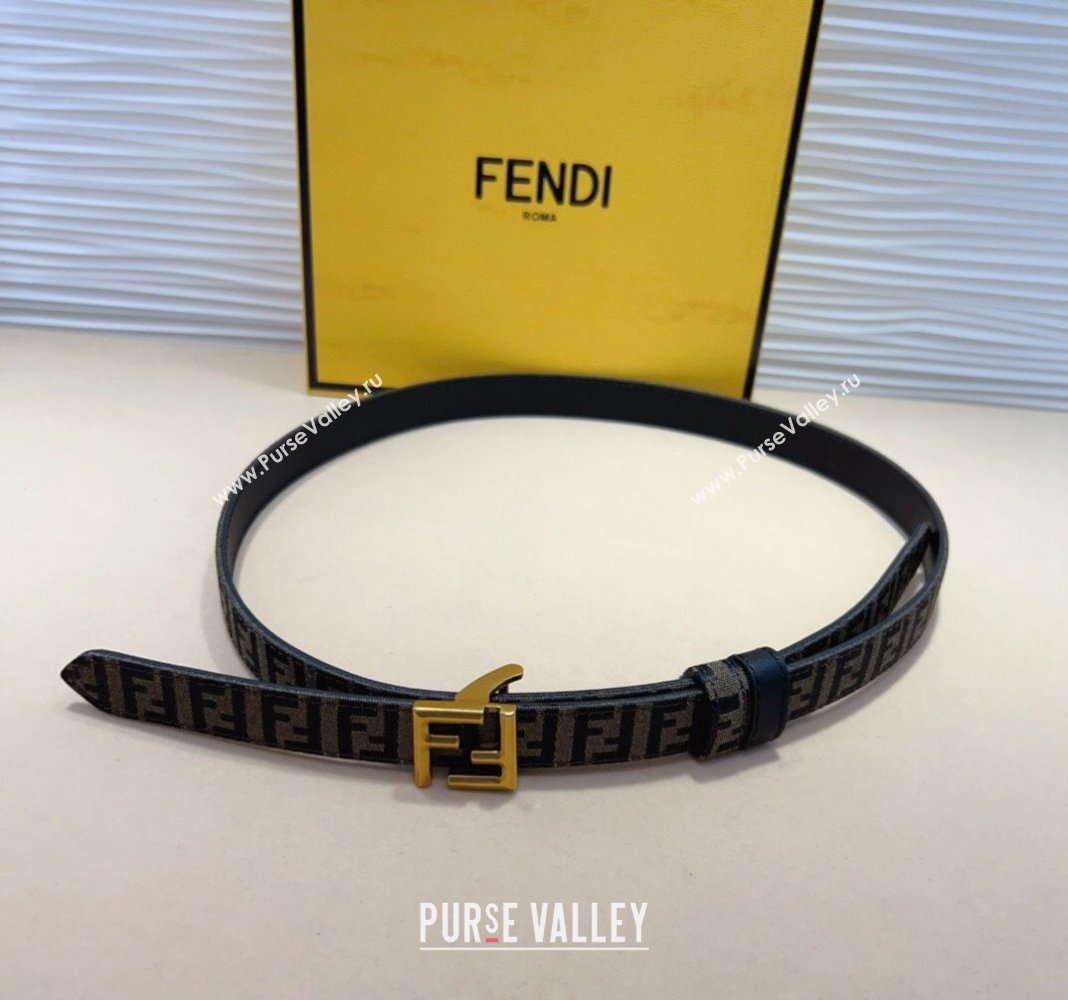 Fendi FF Canvas and Calfskin Belt 2cm Black/Aged Gold 2024 FE102201 (99-241022018)